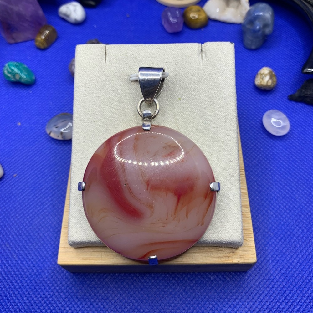HUGE gorgeous Red & Orange Banded Agate “BLOOD MOON” Pendant w Choice of Chain!